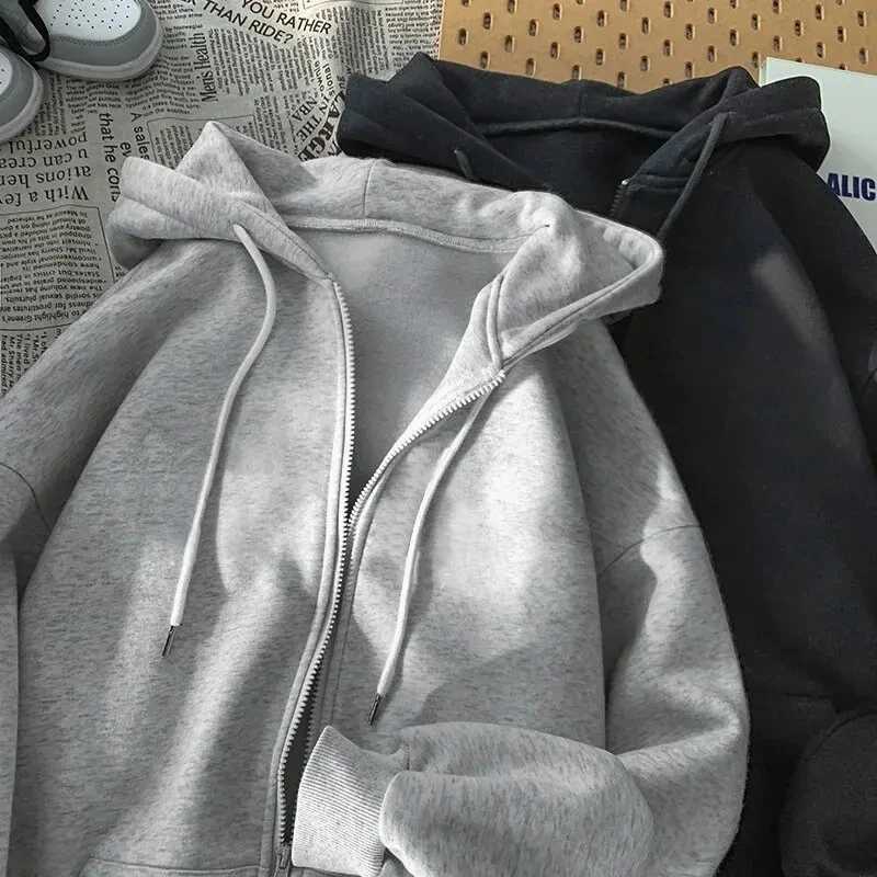 Autumn Fashion Solid Zipper Hoodie Women Warm Fleece Hooded Sweatshirt Casual Street Pocket Sportswear Oversized Female ClothingX241016