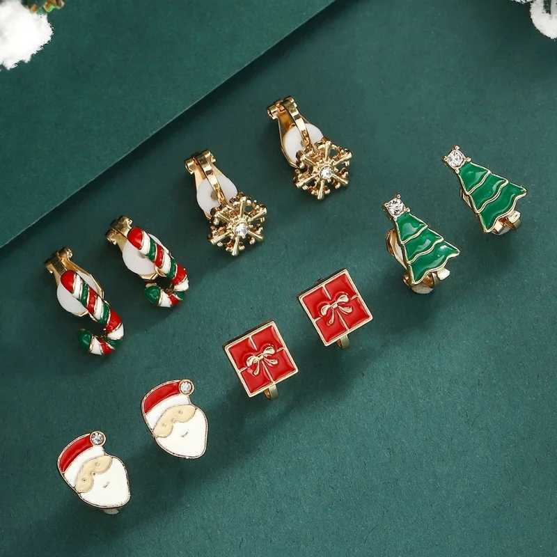 5 pairs/set of womens earrings cute Christmas tree snowflakes Krutch Santa Claus earrings girls Christmas party jewelry gifts W241017
