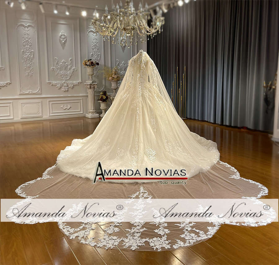 Champagne Color Full Lace Wedding Gown With Veil