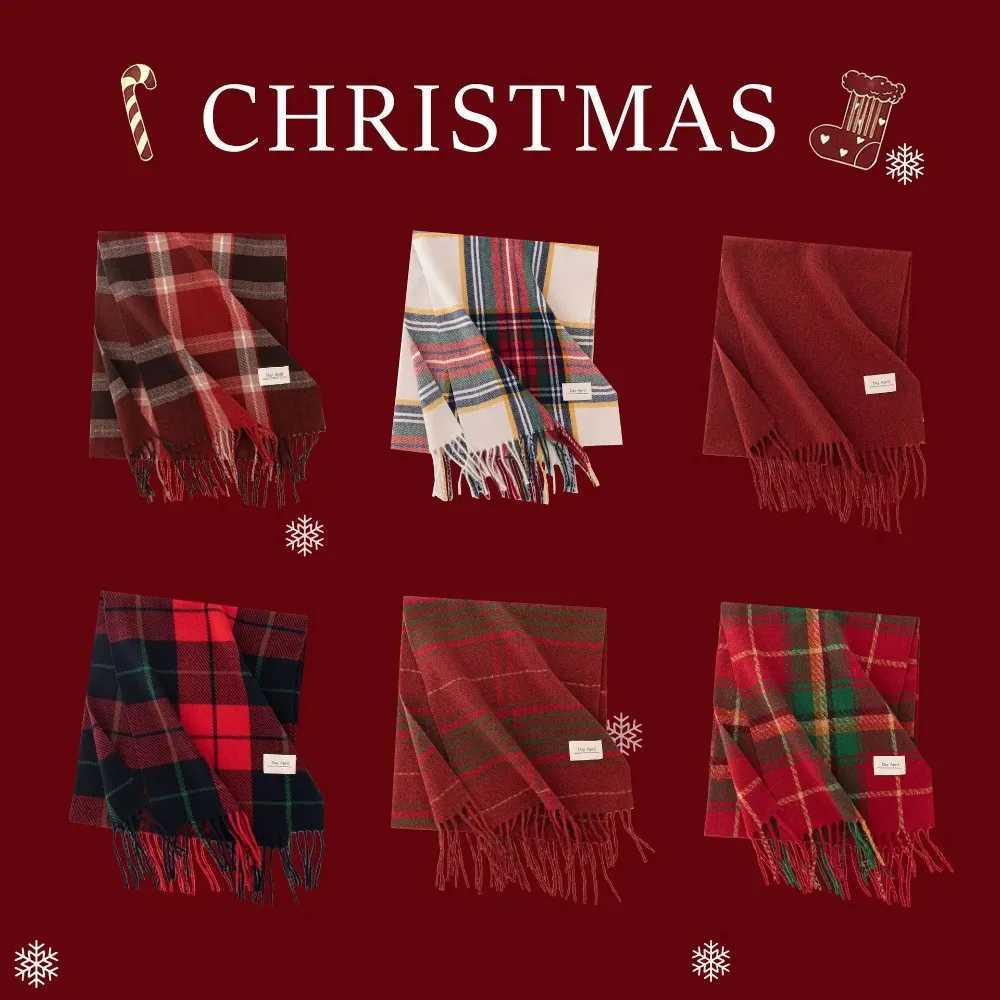 Autumn and winter Christmas plaid scarf for warmth imitating the cashmere Tassel Wen Christmas scarf shawl X241017