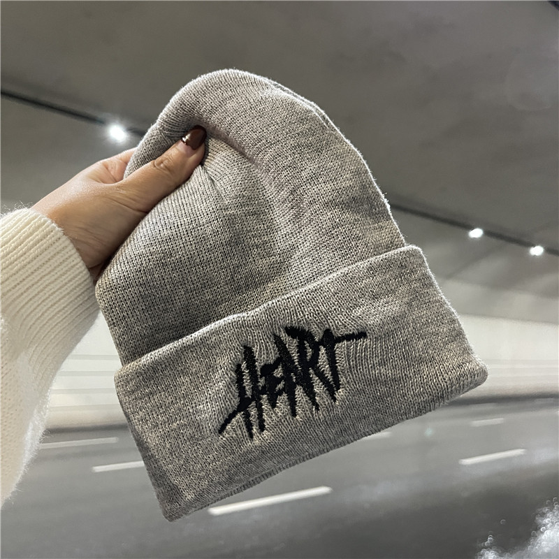 Stylish Korean Style Knitted Cap with HE Emblem - Ideal for Couples During Cold Season