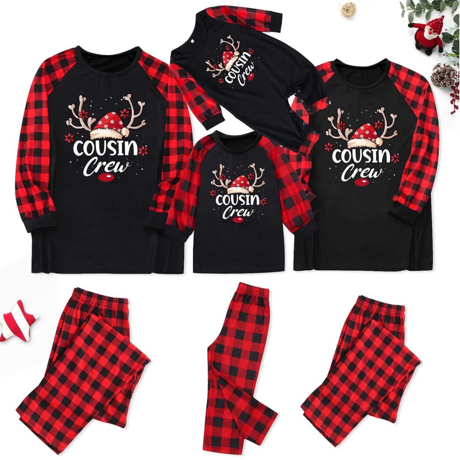 New letter grid pattern family pajamas set for mom dad and child matching set soft and warm pajamas for baby and dog jumpsuit Pjs Christmas appearance