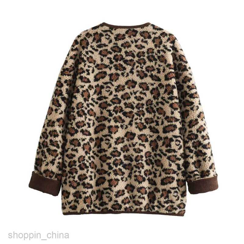 Women Jackets Coats Women's autumn and winter loose round neck leopard print lamb wool warm long sleeved jacket for women
