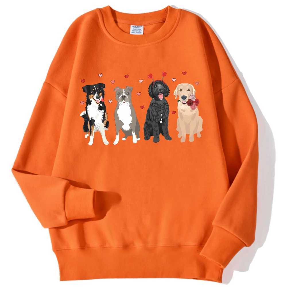 Cartoons WomenS Hoodie Lovely Dogs Heart Printing Sweatshirt Loose Crewneck Warm Fleece Pullover Autumn Winter StreetwearX241016