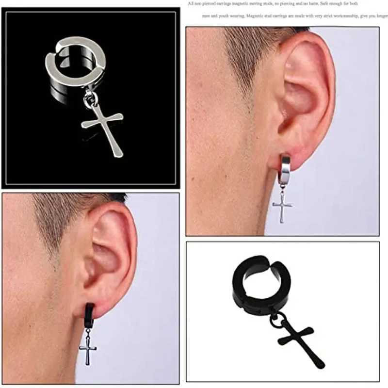 2 pieces of mens fashionable earrings with non-magnetic zircon stainless steel fake earrings set unisex style no perforation clip earrings jewelry W24