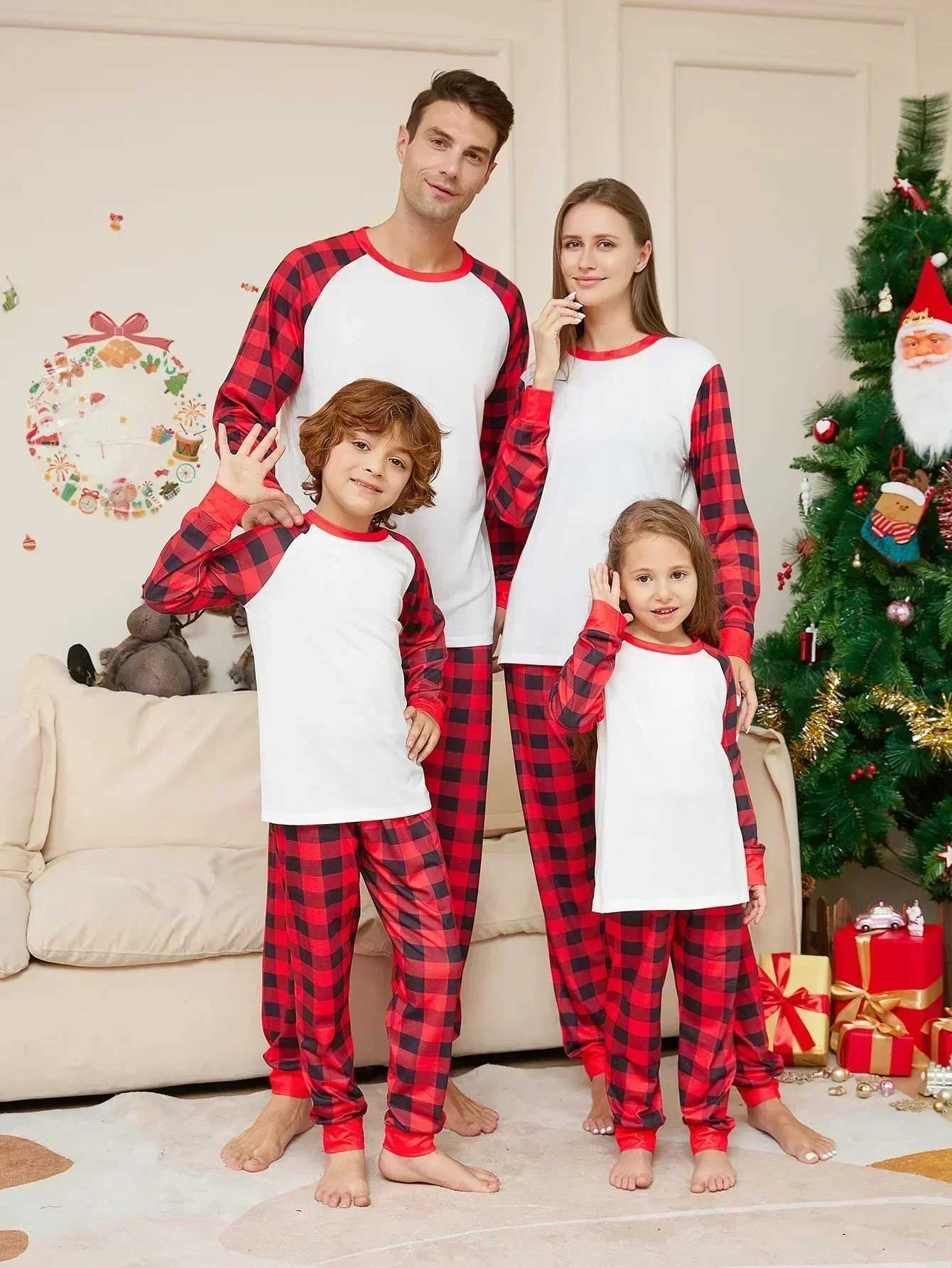 2024 New Plain Christmas Pajama Set for Adults Children Babies and Dogs Matching Clothing DIY Soft Loose Pajamas Home Appearance Pajamas W241015
