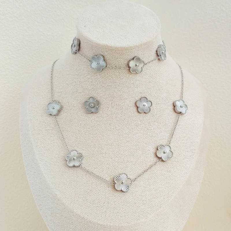 Earrings Necklace High quality stainless steel double-sided flower jewelry set 14k gold-plated clover necklace bracelet H241016
