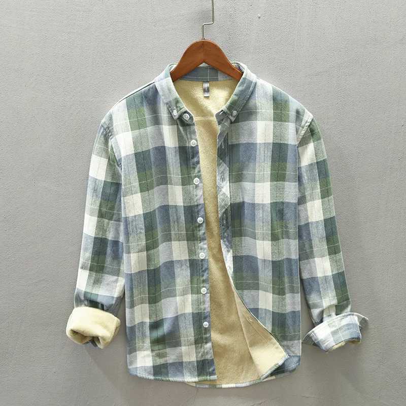 New Winter Shirt Men Plaid Shirts for Men Pure Cotton Fleece Thick Warm Long Sleeve Button Up Shirt Japanese Fresh Camisa Hombre LX241017