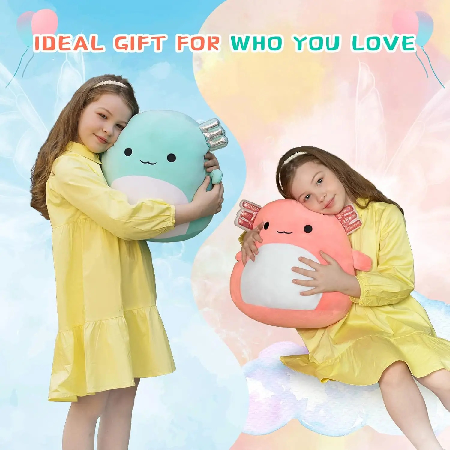 16 Large Axolotl Stuffed Animals Plush Toy Throw Pillow - Big Ultrasoft Hug Squishy and Cuddly Axolotl Pillow for Kids 241008