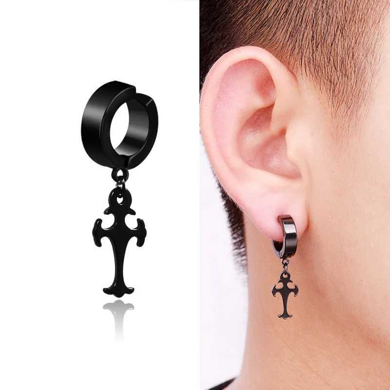 1 piece of punk stainless steel clip earrings suitable for men women black non perforated Gothic jewelry boys and girls W241017