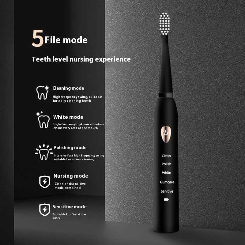 Adult Black and White Classic Acoustic Electric Toothbrush Adult 5-speed USB Charging IPX7 Waterproof Acoustic Electric Toothbrush M241017