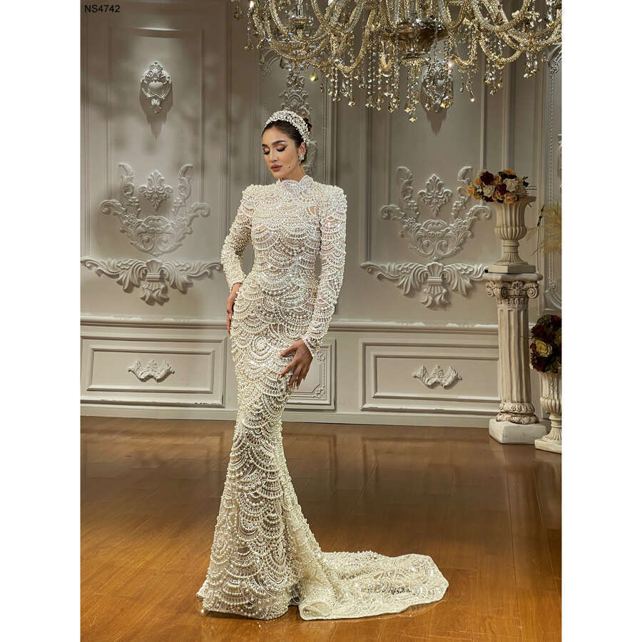 Amanda Novias Handmade Pearls Mermaid Wedding Dress