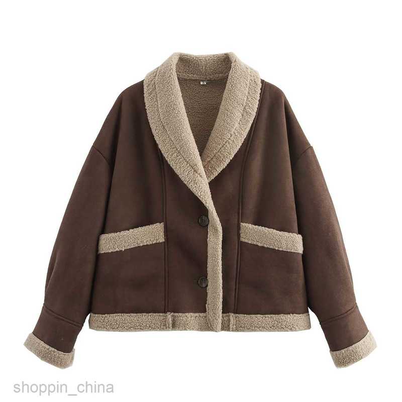 Women Jackets Coats autumn and winter women's woolen coat with loose collar and fur one-piece top for women