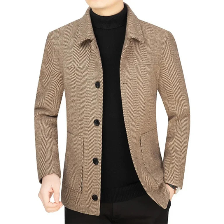 Autumn and winter mens collar wool cashmere sweater business casual jacket strip n windproof material style 241007