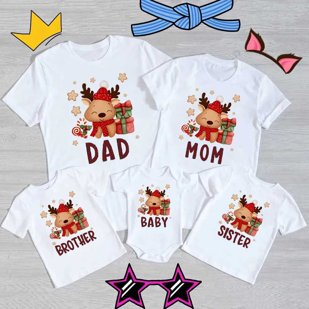 Christmas Day Deer Print Family Matching Outfits Casual Short Sleeve Family Clothing W241015