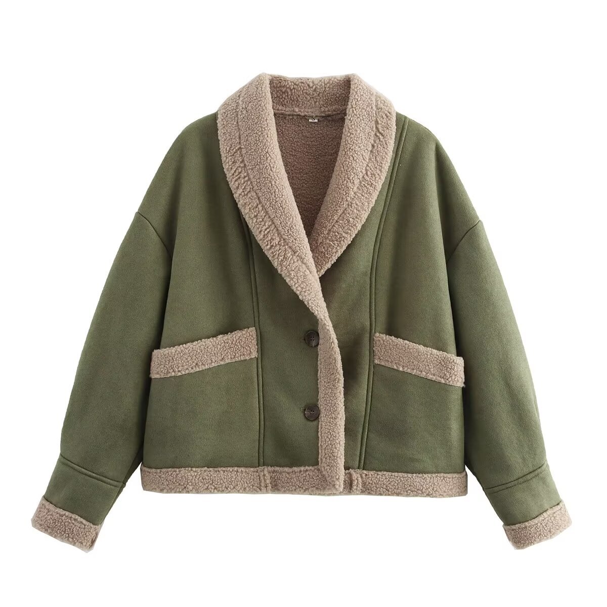 Women's Winter 2024 Elegant Outwear Jaquetass Femininas Armygreen Coat Solid Long Sleeve With Button Warm Jackets