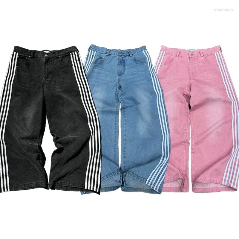 Men's Pants Y2K Baggy Jeans Harajuku Vintage Striped Embroidered High Quality Sweatpants Men Women Hip Hop Casual Wide Leg Streetwear
