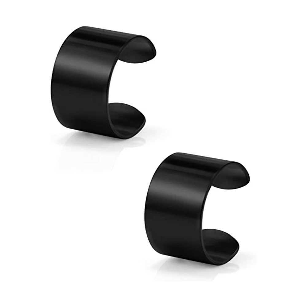 2-6-piece stainless steel ear sleeves non perforated faux black clip on boxed earring set womens and mens styles W241017