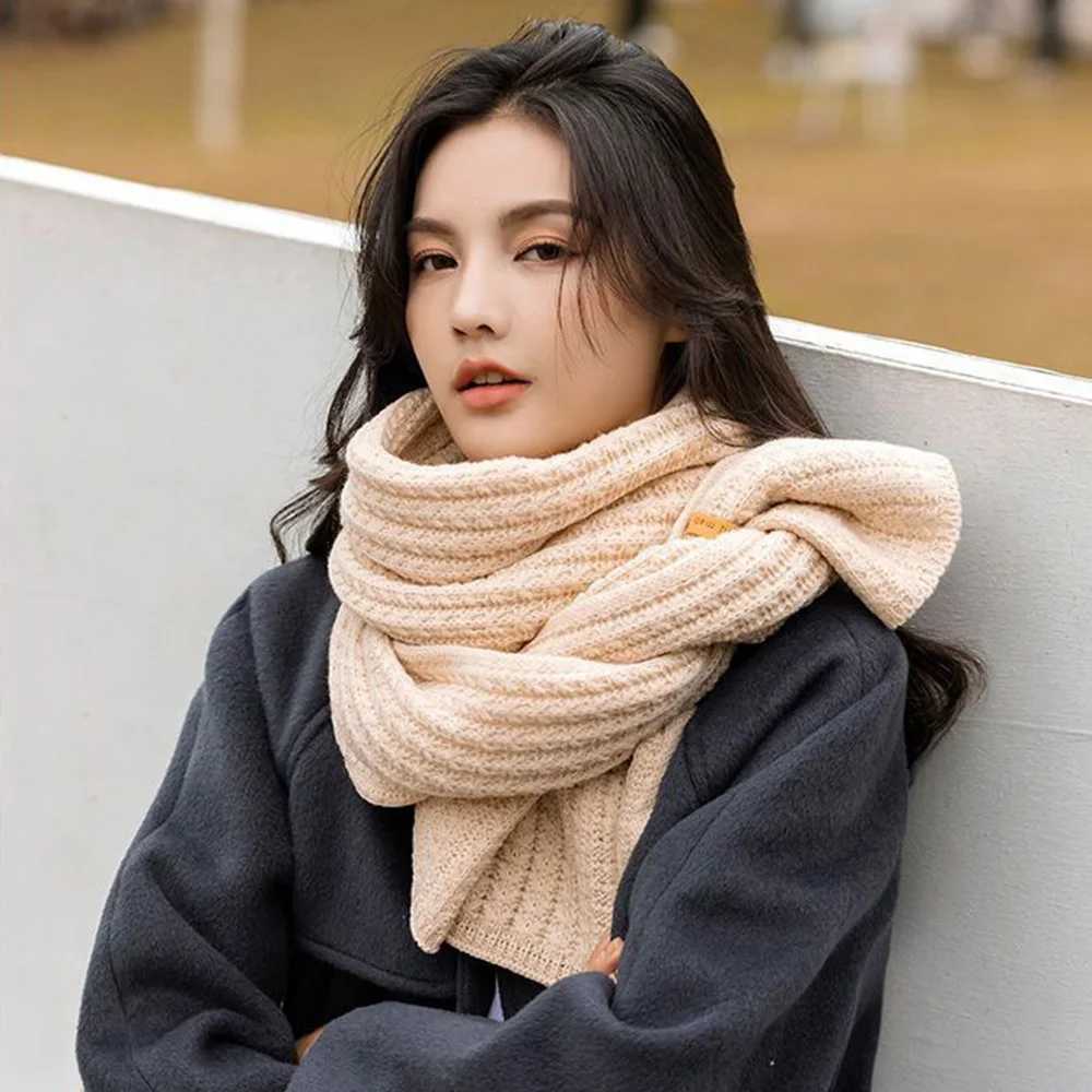 Wool knitted scarf knitted thick scarf outdoor windproof heat-resistant long shawl twill knitted collar couple shawl X241017