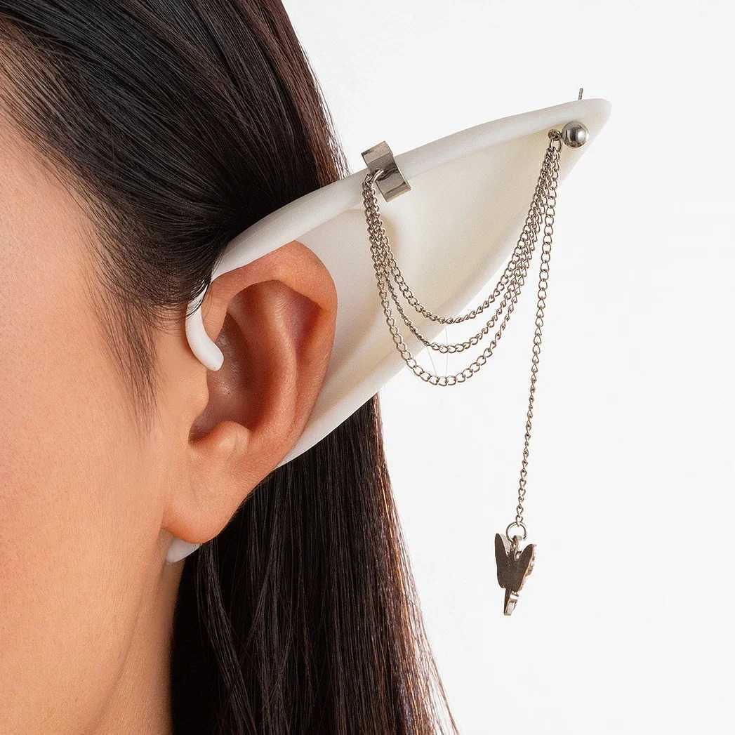 White elf tassel butterfly chain silicone ear clip earrings womens fashion jewelry minimalist accessories wholesale Halloween W241017