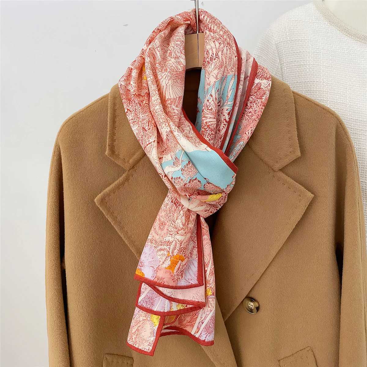 160x33CM Winter Silk Cashmere Scarf Temperate Tropical Jungle Plant Handmade Curled Shawl Warm Long Scarf Package Pashmina Bandage X241017