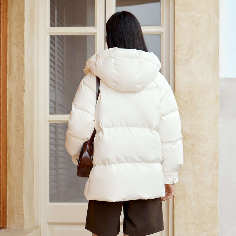 Semir Down Jacket Women Mid-Length Loose Raglan Sleeve Simple Warm Winter Three-Defense Hooded Coat