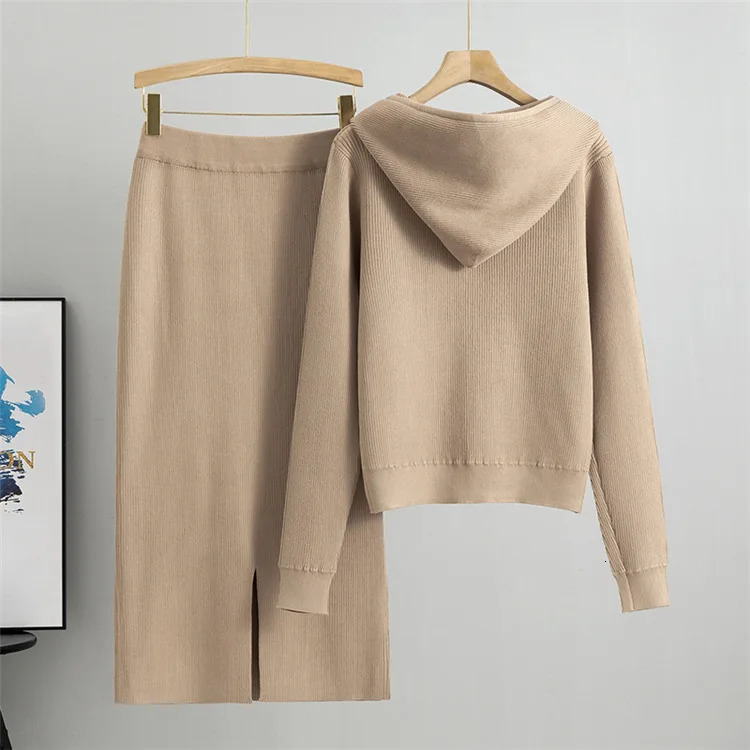 Hoodie Knitted Sweater 2-piece Set Womens Diamond Striped Ultra Thin Dress Conjuno Fashion Sweater Cardigan Ensemble Faldas Set 241017