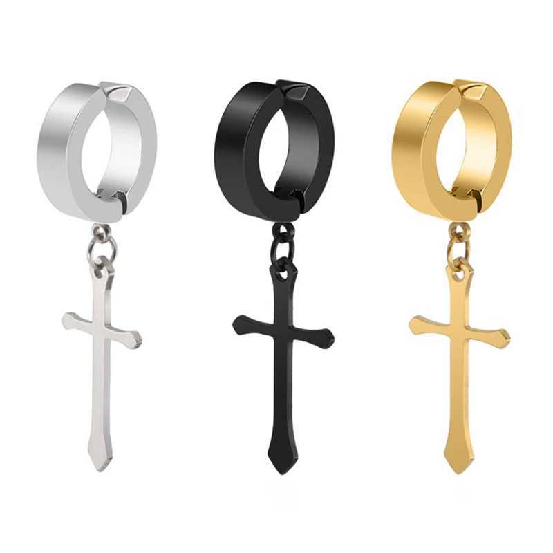 Crosses Dangle Ear Clip Mens and Womens False Earrings Stainless Steel Clip on Earrings W241017