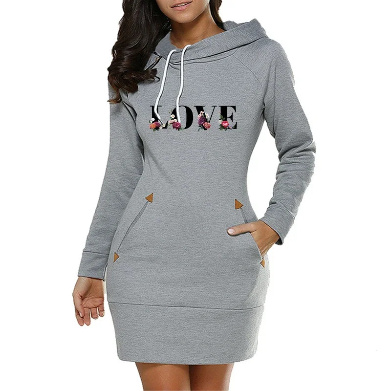 Love Letter Printing Womens Dress Fashion Knee Length Hooded Frog Side Zipper Necklace Sport Autumn Warm Wool DailyCasual Skirt 241017