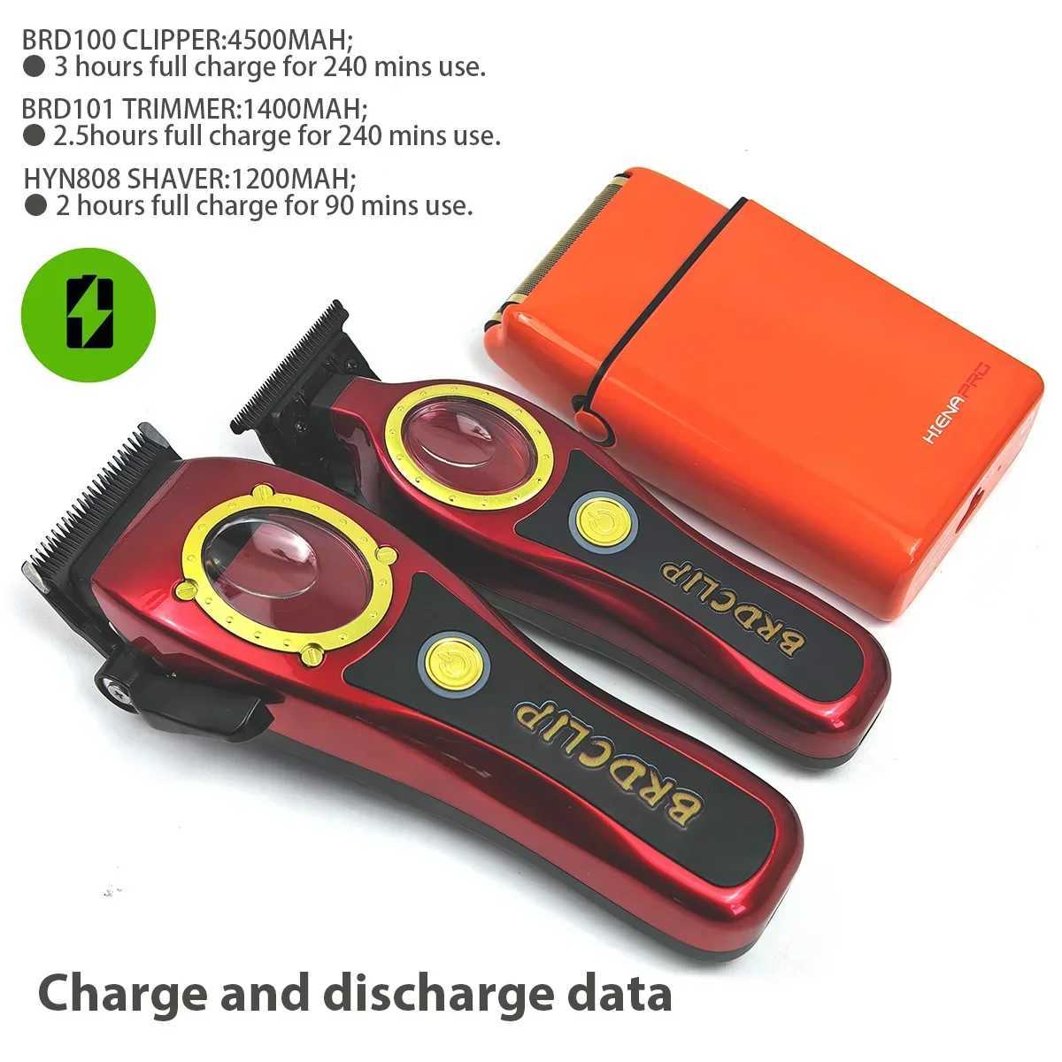 3 pieces of BRDCLIP BRD100 101 808 Barber Professional Cordless Oil Head Gradient 8000rpm Barber Set Decoration Clipper Shaver for Men W241017