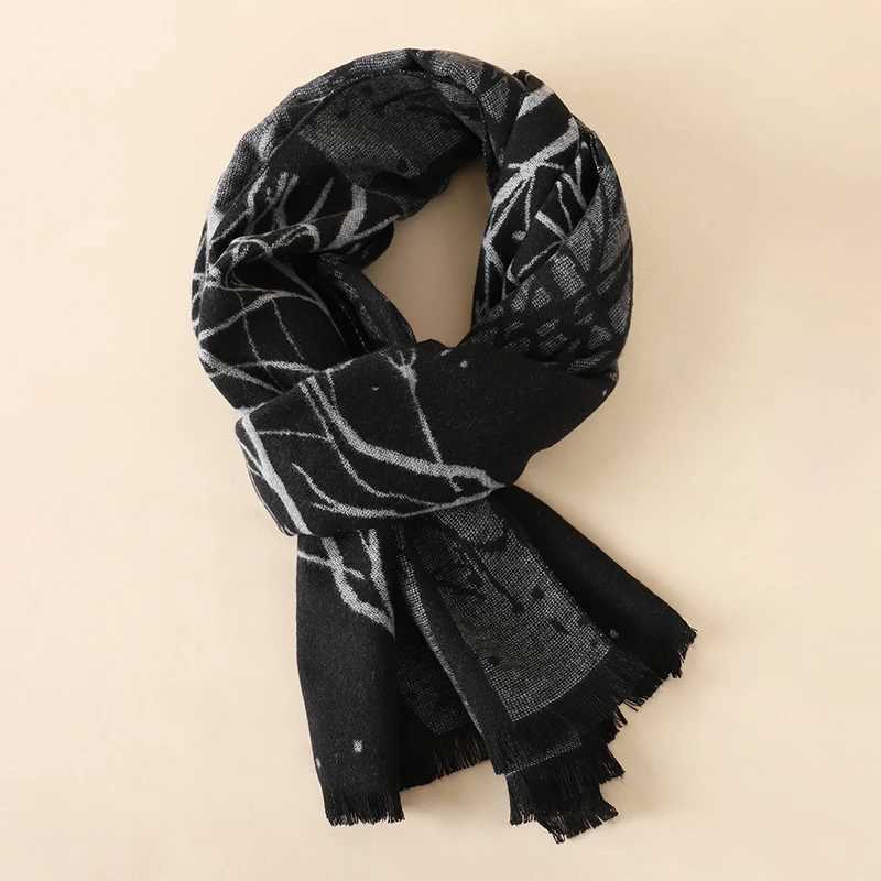 New Fashion Winter Mens Cotton Scarf Warm Collar Embroidered Striped Scarf Soft Long Casual M Bufanda Pashmina Shawl X241017