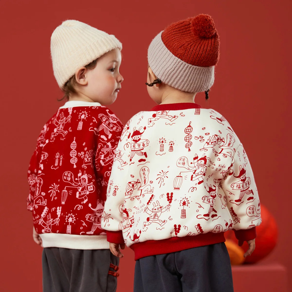 Amila Baby Hoodies Autumn and Winter Boys Girls Original Chinese Style Warm Sweatshirts Fashion Hatless Outerwear 241017