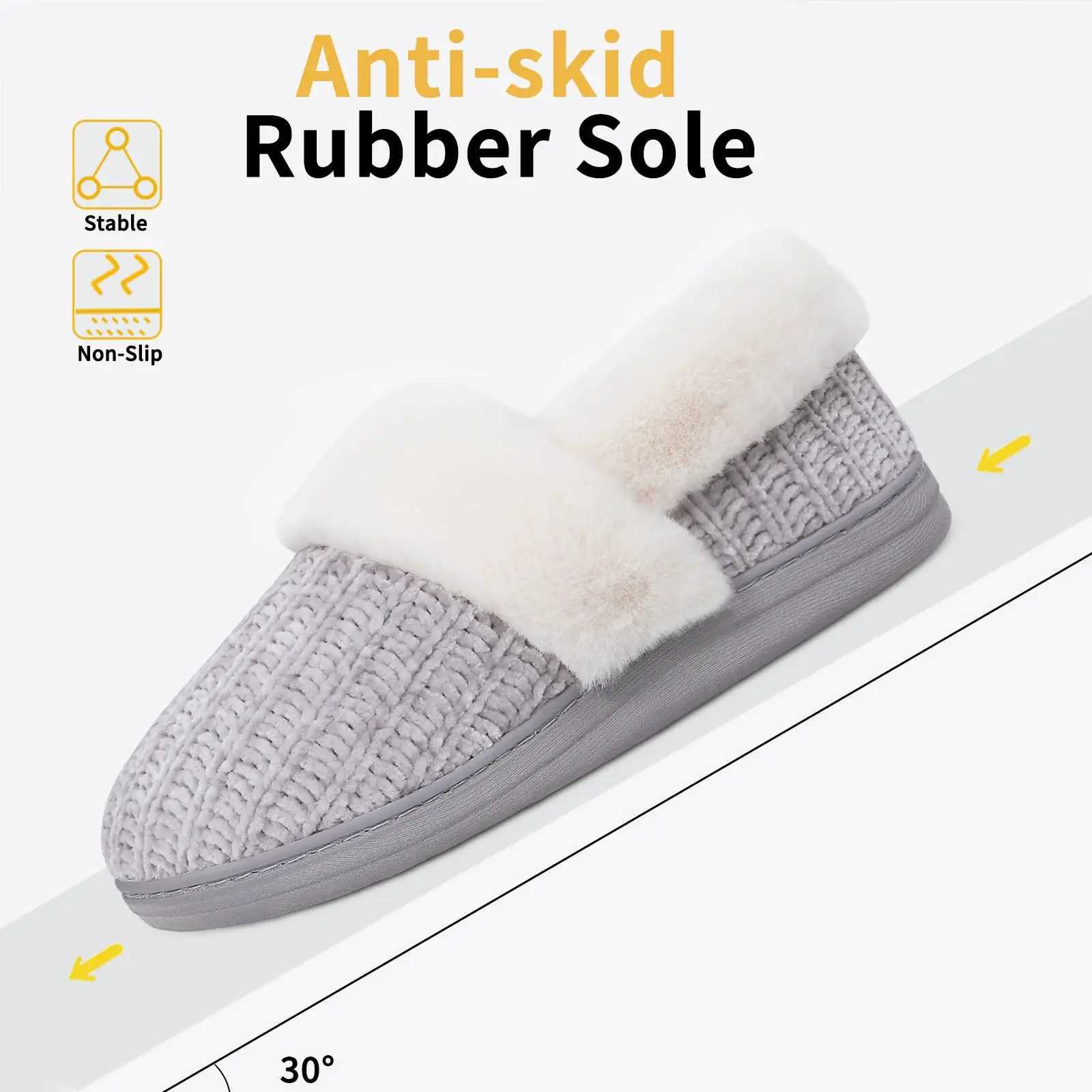 Pallene Womens Winter Warm Fur Knitted Slider Indoor Non slip Fur Fluffy House Slider with Memory foam Wool Lining Flat ShoesCL241017