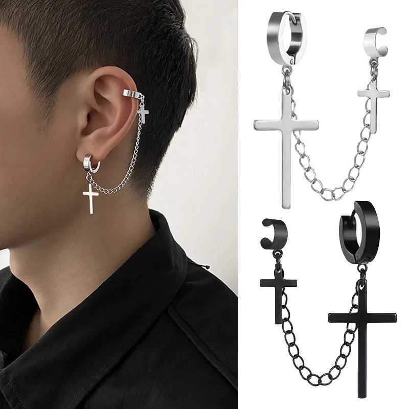 Punk one-piece clip earrings butterfly cross pendant tassel chain clip earrings womens earrings cuff pendant earrings jewelry gifts W241017