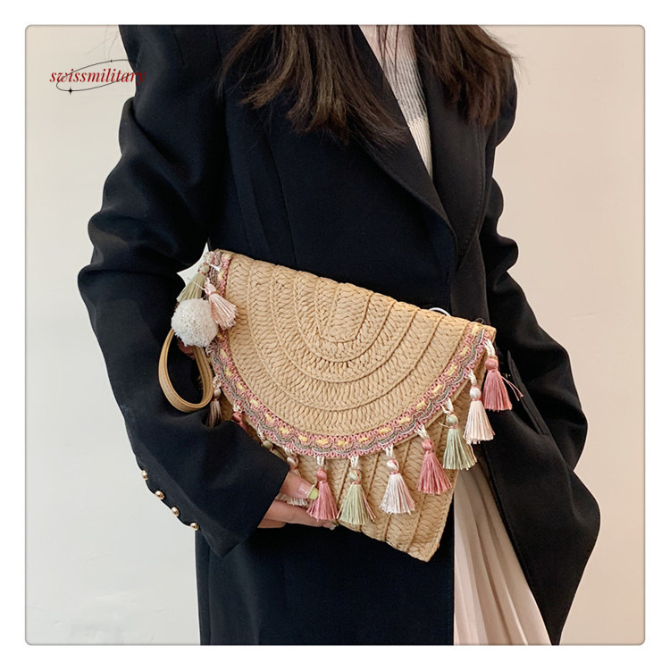 Ethnic handmade woven for women 2024 Bohemian style handbag with tassel envelope shoulder bag #34 swissmilitary