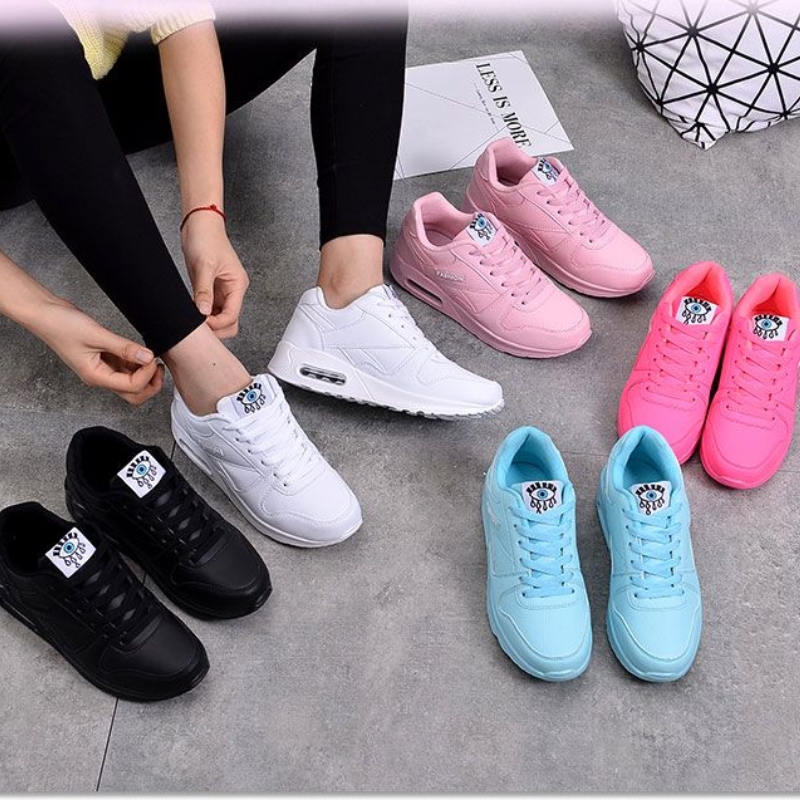 Women Fashion Sneakers Air Cushion Sports Pu Leather Blue White Pink Outdoor Walking Jogging Shoes Female Trainers