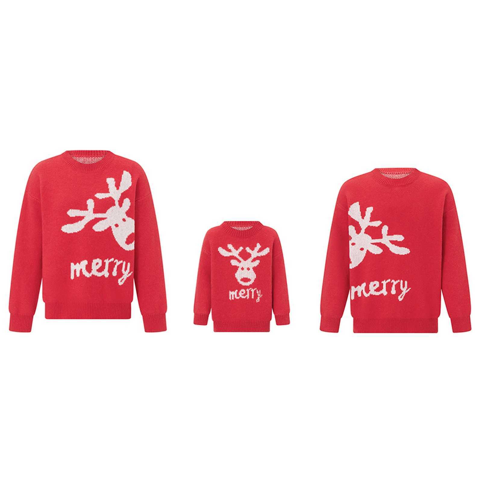 Match Christmas sweater long sleeved crew neckline cartoon reindeer decal family sweater winter clothing W241015