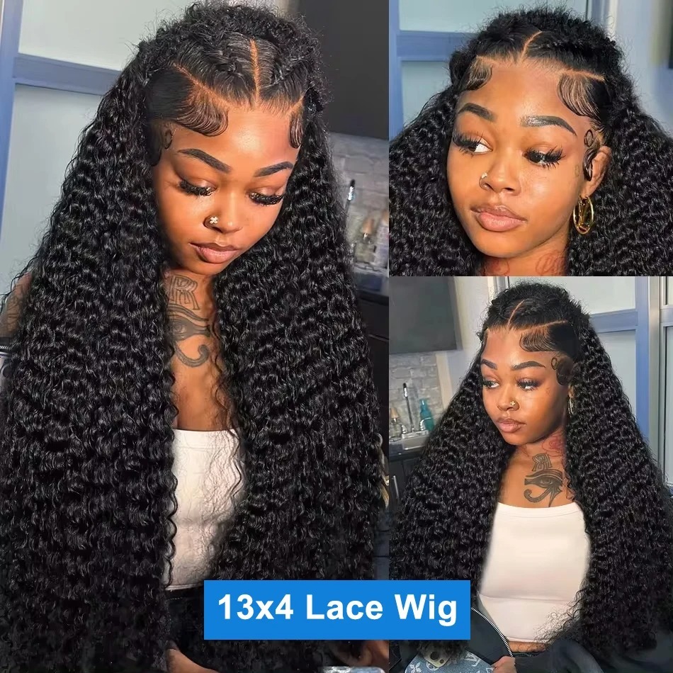 180 Density Deep Wave 13X4 Front Transparent Human Remy Hair 30 40 Inch Curly 13X6 HD Lace Frontal Wig For Black Women