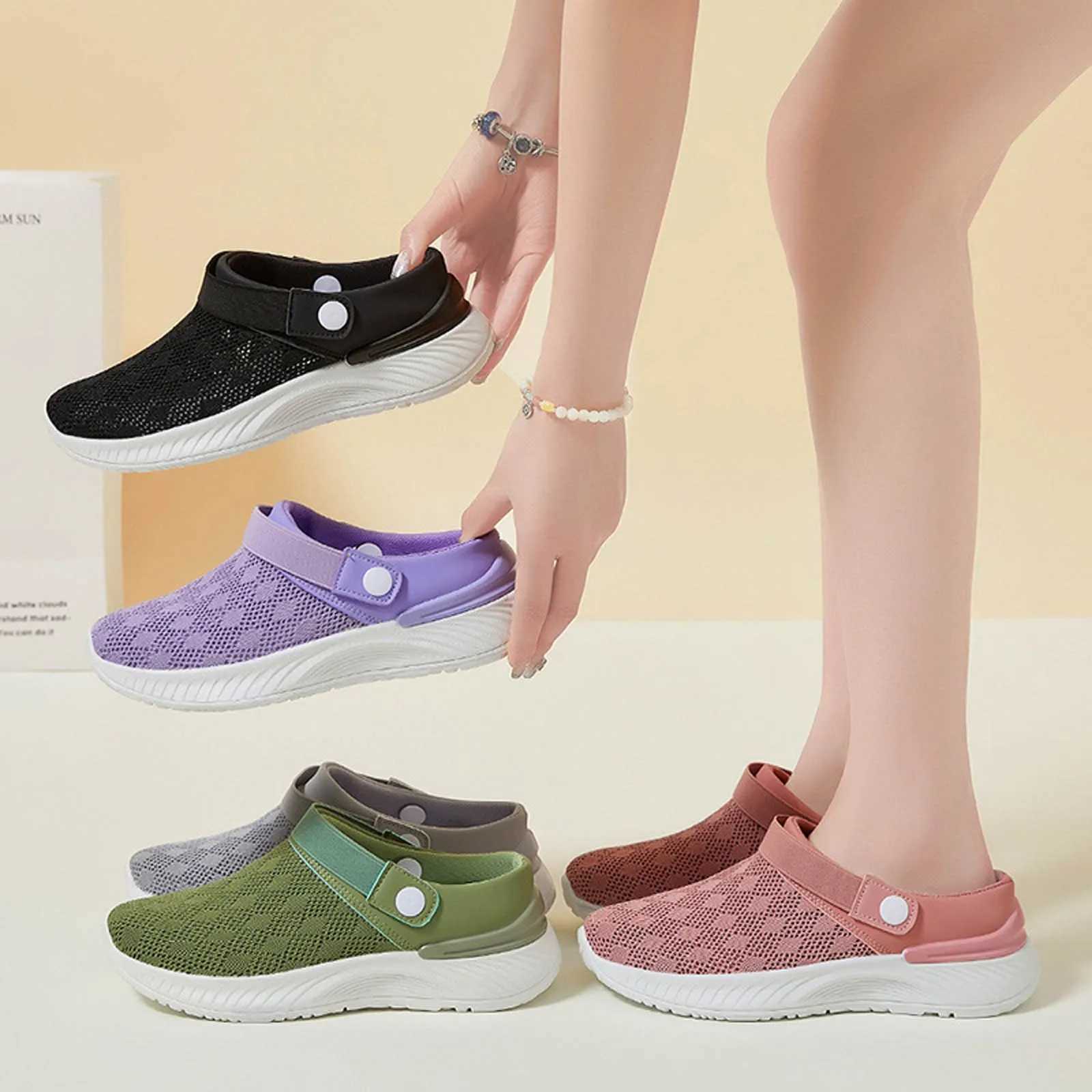 Womens casual work shoes summer breathable slider womens half slider lazy soft sole slider womens casual business shoes Y241017