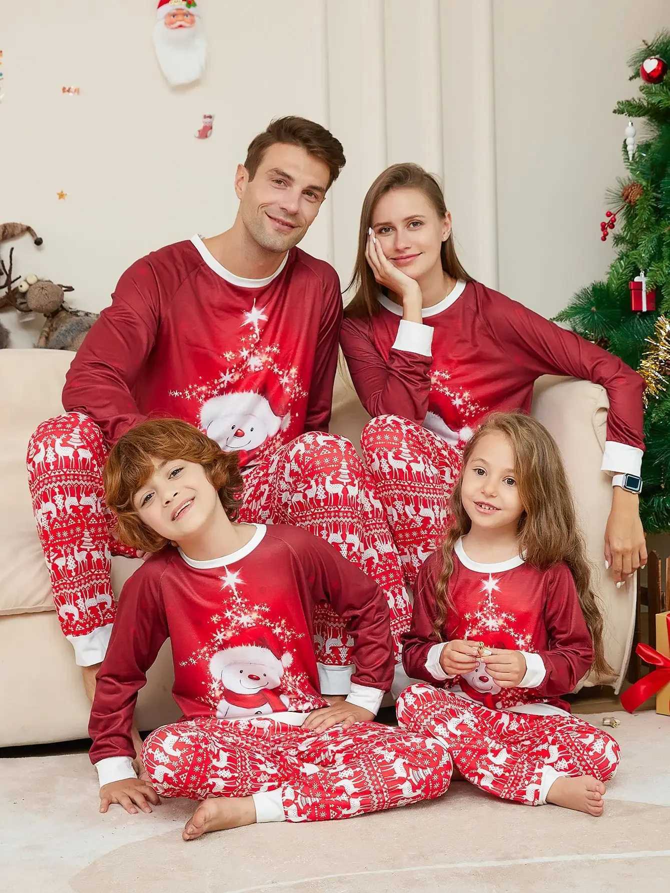 2024 Family Cute Snowman Printed Parent and Child Pajama Set Soft and Warm Pajamas Christmas Appearance Pajamas W241015