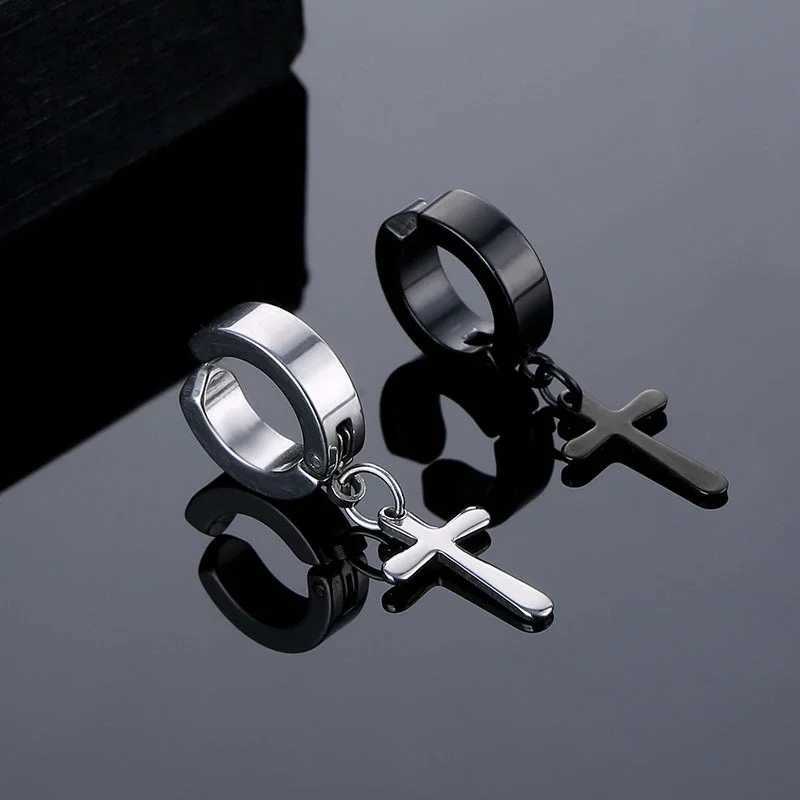 Non perforated earrings non perforated classic fake hoop earrings punk non perforated hip-hop black stud earrings clip jewelry W241017