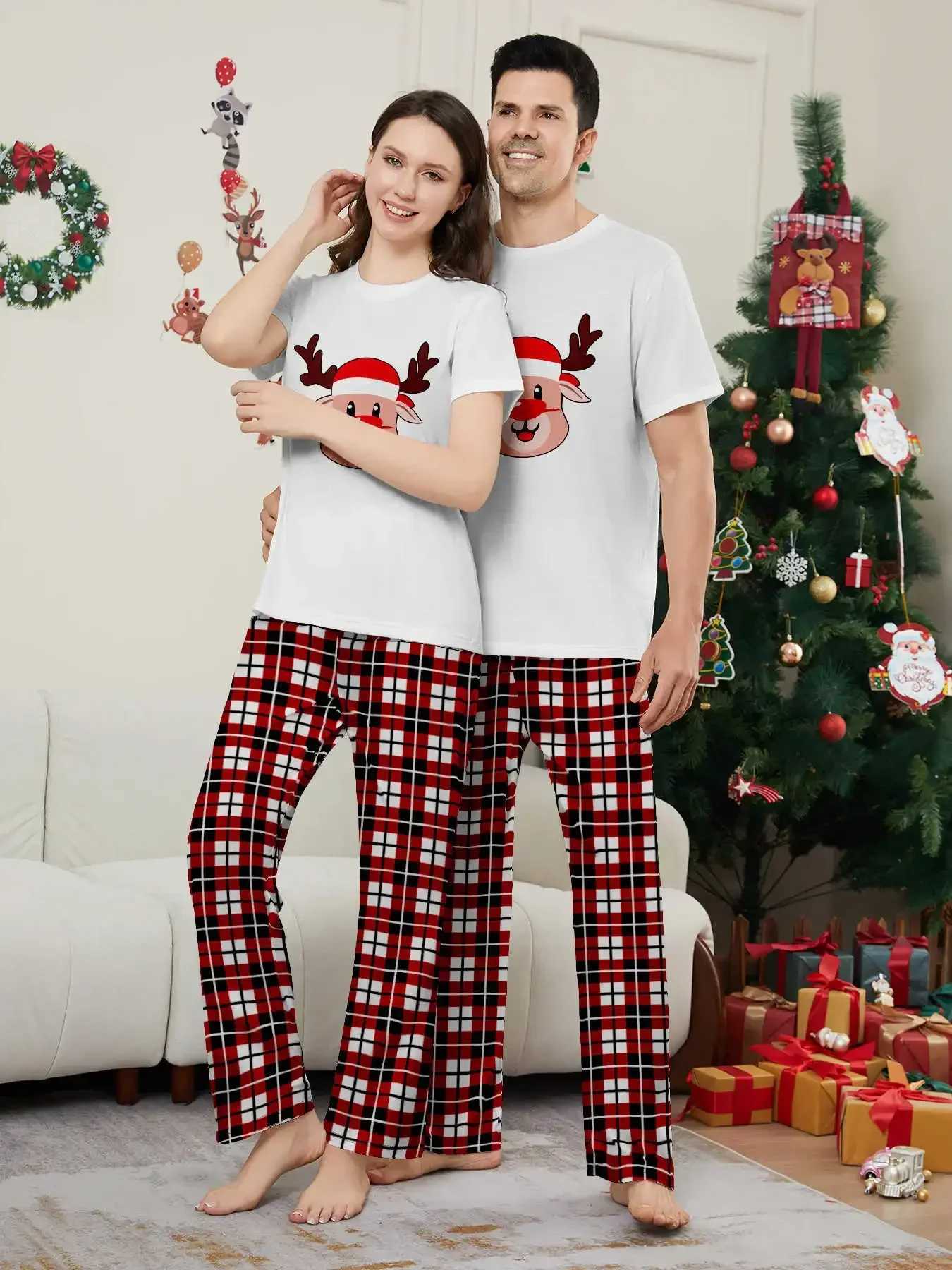 New Christmas Camel print family matching set short sleeved top+long pants 2-piece pajama set baby dog jumpsuit Christmas appearance W241015