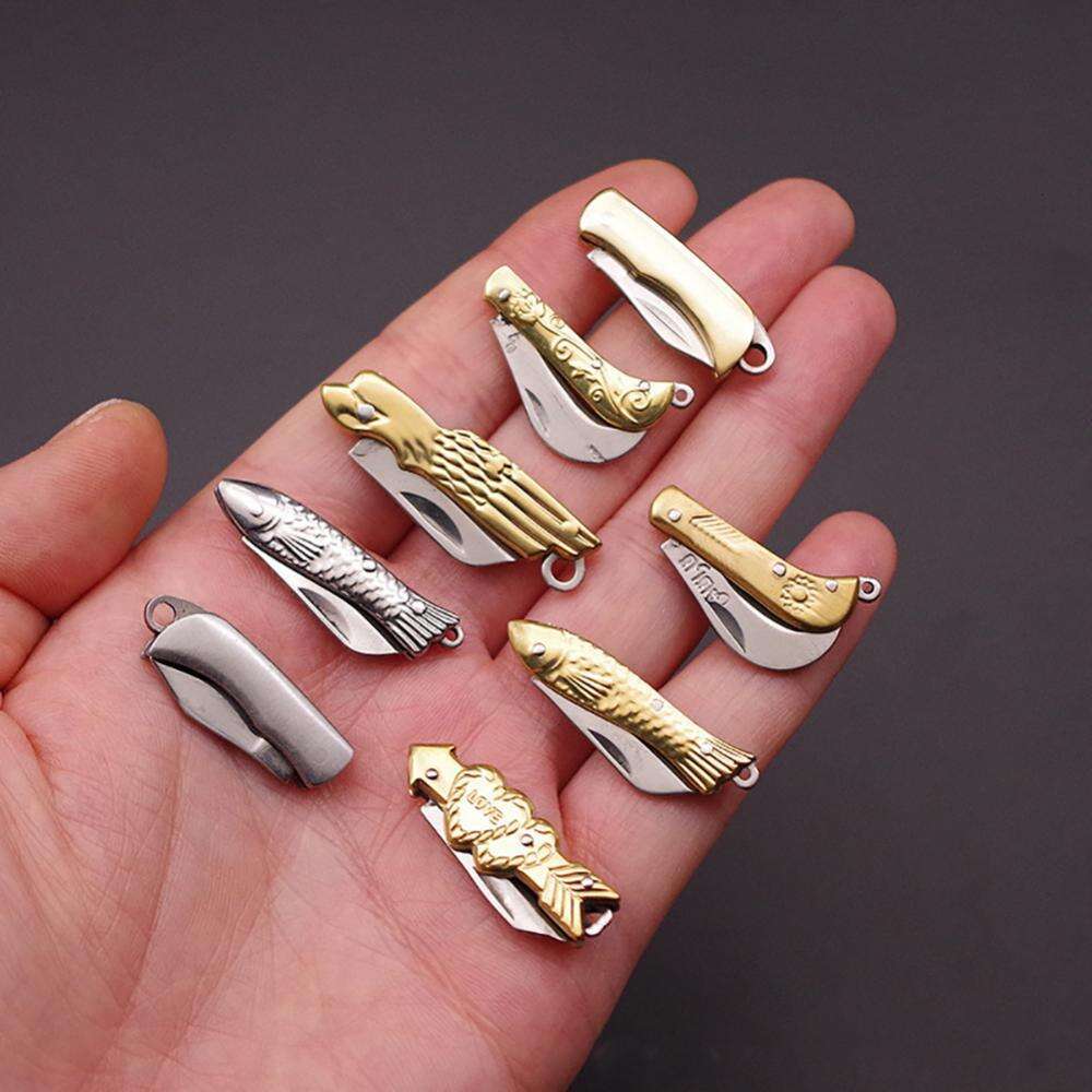 Folding Pocket Mini Brass Keychain Pendant Cleaver Blade Cutter Tool Open Express Portable Knife Kitchen Accessories