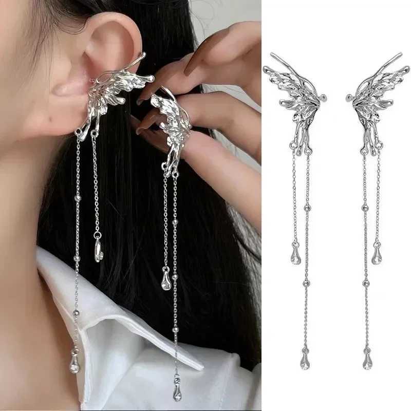Y2K Fairy Butterfly Earclip Angel Wing Earbone Clip Earrings Female Earhole Earrings Tassel Pendant Earrings Luxury Jewelry W241017