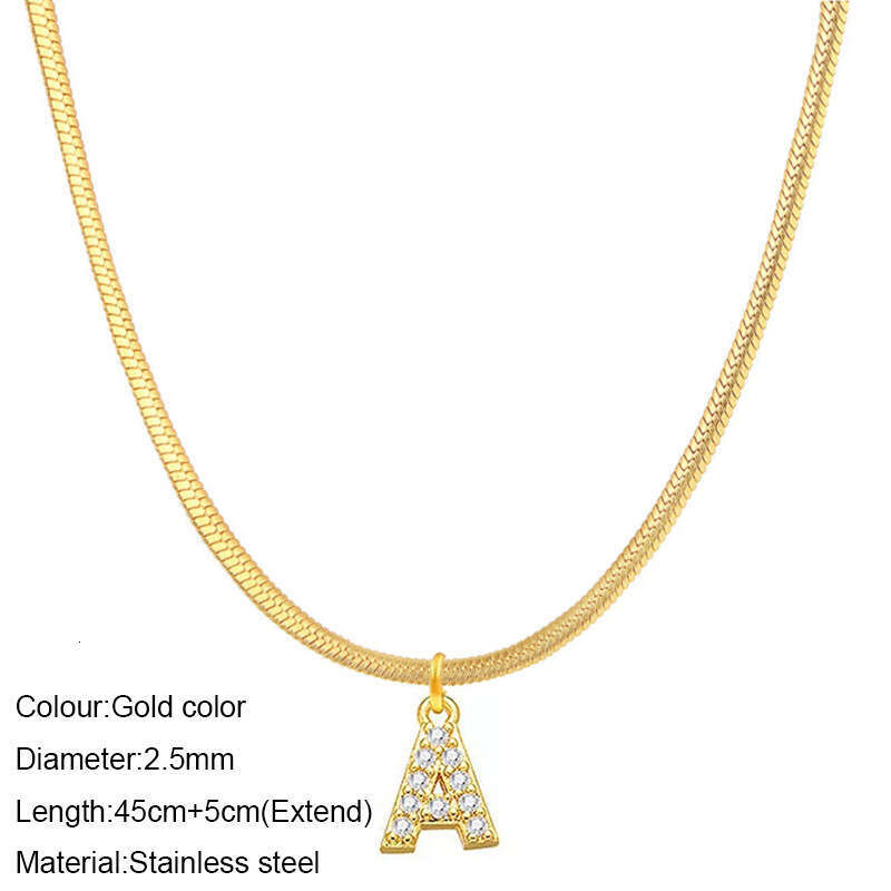 26 letter adjustable titanium steel necklace French flat snake bone collarbone chain stacked dia pendant Friends Gift