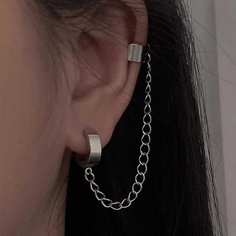 1 piece of fashionable punk stainless steel clip earrings suitable for teenagers women men ear sleeves street cool jewelry 1 piece of silver chain ear