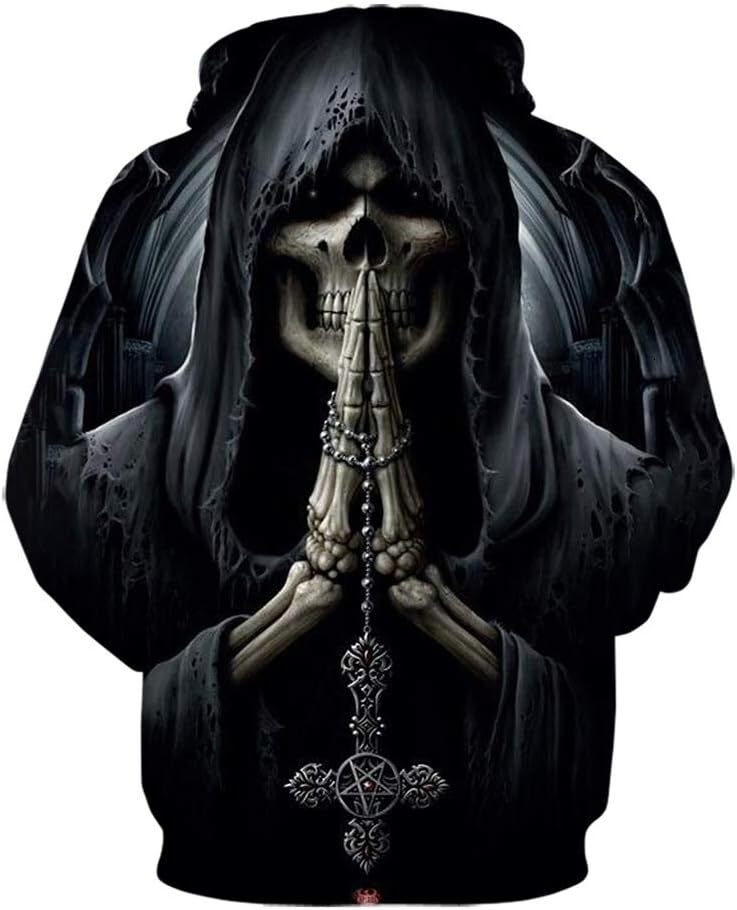 Hoodie for Mens Womens Hoodies Men Skull 3D Graphic Print Sweatshirts Pullover Tops with Pocket Graphic Hoodies sweatshirt Pullover Long Sleeve cool W