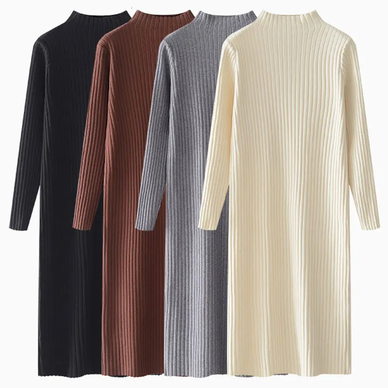 ABRINI Women Fall Versatile Mock Neck Knit Dress Winter Inner Layer Long Sleeved Casual Loose MidLength Sweater 241007 - view 7