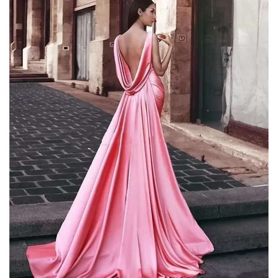 2022 Mermaid Scoop Formal Backless Middle East Women Evening Gowns With Wraps Watermelon Pink Dinner Dresses