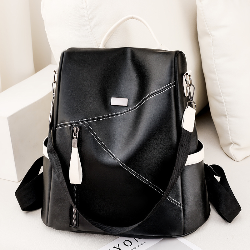 Women Soft Leather Texture Fashionable Splicing Backpack With Large Capacity Casual Shoulder For Travel